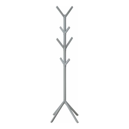 Monarch Specialties Coat Rack, Hall Tree, Free Standing, 8 Hooks, Entryway, 70"H, Bedroom, Metal, Grey, Contemporary I 2058
